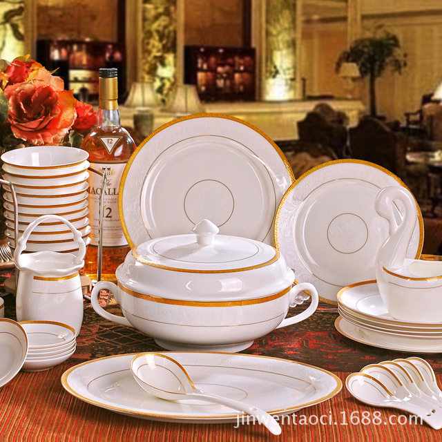 景德鎮歐式陶瓷器骨瓷餐具套裝58頭碗碟套裝碗具碗盤碟家用禮品套在類目 廚房/烹飪用具, 烹飪用具, 烹飪工具套裝中 - 來自Buy2taobao.com提供專業的淘寶代購服務