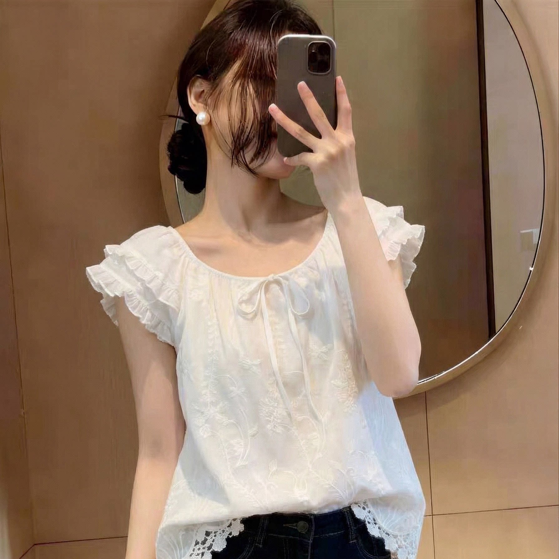 2026夏季新款日系甜美飞飞袖刺绣衬衫上衣女娃娃小衫减龄上衣