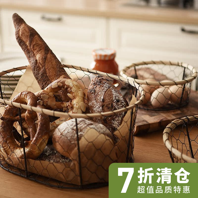 铁艺铁丝编织鸡蛋面包收纳筐
