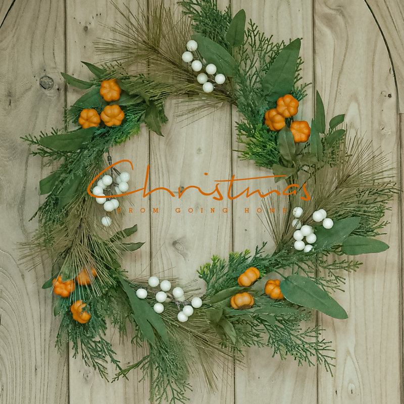 仿真绿植小南瓜松枝藤条编织花环