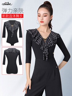 丹宝罗2025新款女士波点国标舞上衣交谊舞练功服舞蹈连体跳舞衣服