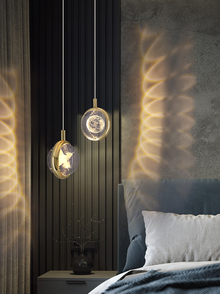 轻奢水晶鱼线鹿卧室床头小吊灯