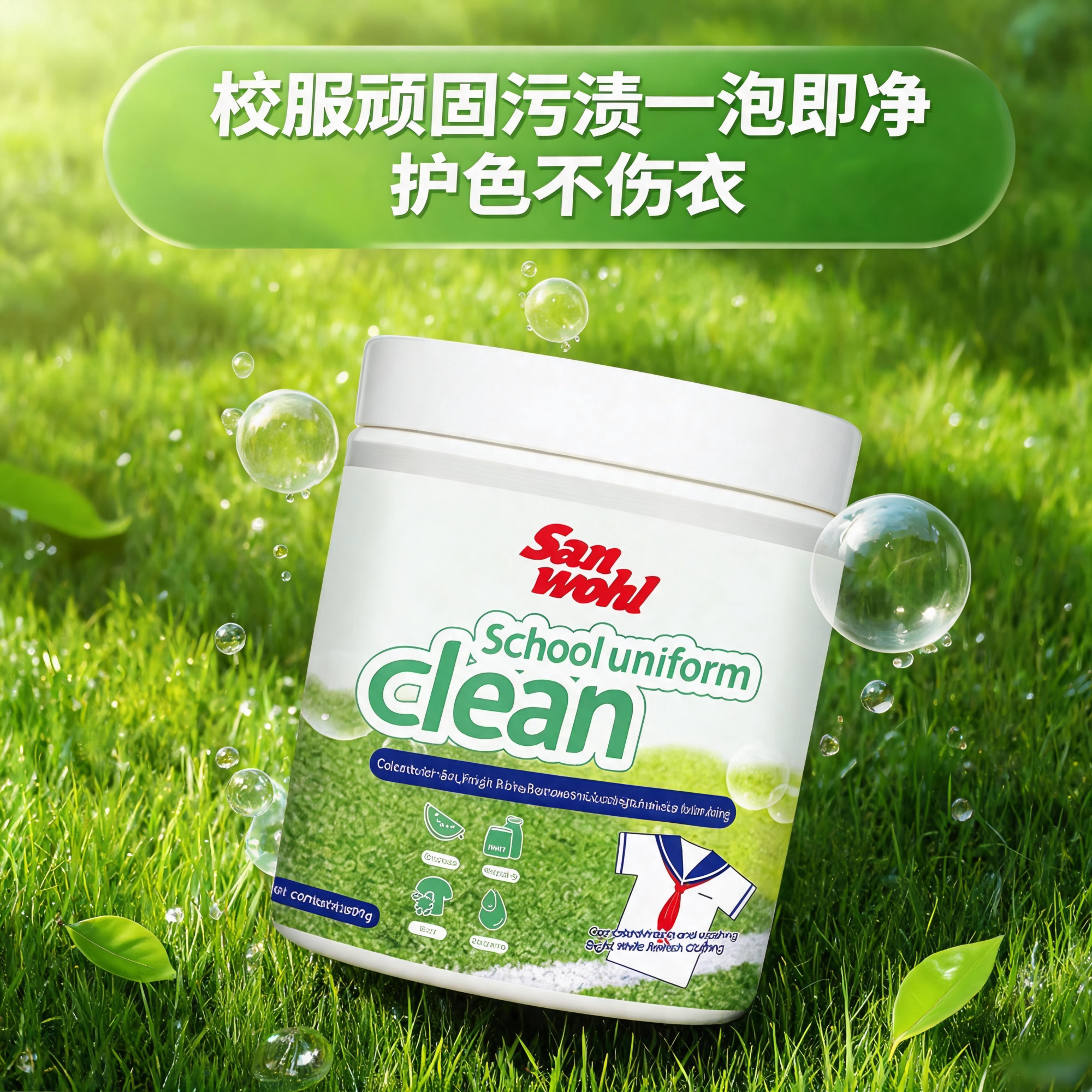 Sanwohl校服净校服清洁剂学生衣物去污渍护色不伤衣泡泡净