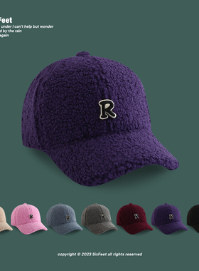 SixFeet紫色帽子羊羔毛鸭舌帽男女冬棒球帽毛绒减龄素颜日系遮脸