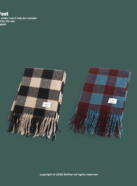 SixFeet网红同款拼色格子围巾女显白保暖披肩围脖秋冬季韩版百搭