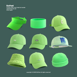 2025新品荧光绿帽子男美式软顶鸭舌帽针织发带包头帽防晒空顶帽女