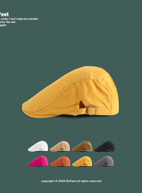 玫红日韩学院风复古纯色前进帽子男女春夏轻薄反戴英伦画家鸭嘴帽