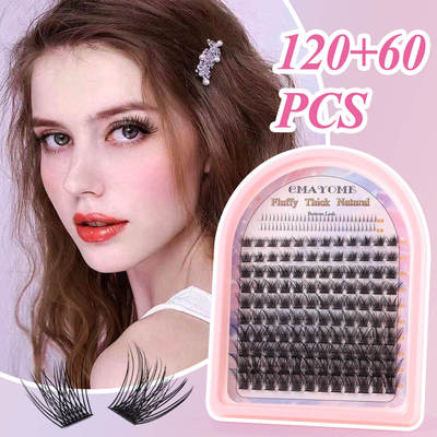 180 clusters of C-curve false eyelashes, thick and segmented