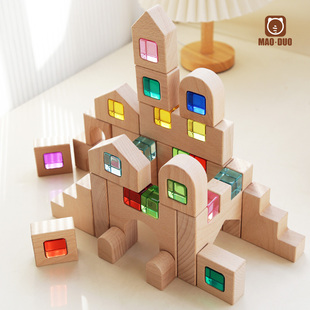 亚克力透光水晶城堡积木创意拼搭小屋木质儿童玩具3一6岁生日礼物