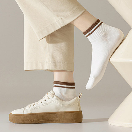 大码短筒袜子女纯棉透气不掉跟38-43码40船袜41中筒低帮运动条纹