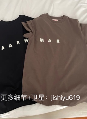 23WF 新款MAR*L字母内搭打底圆领短袖T恤 显瘦咖色棕色黑色 女款