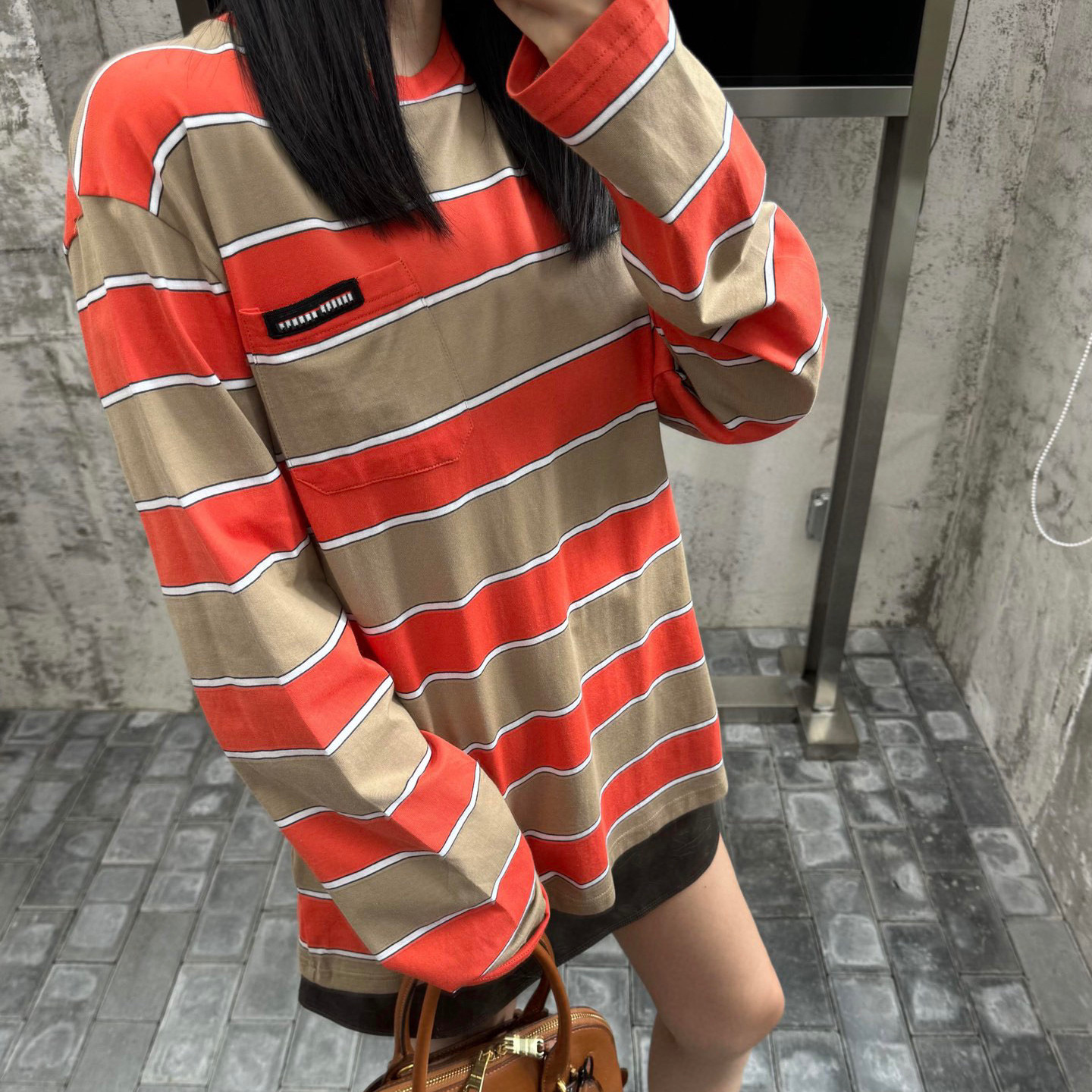 正确版本天花板 24SS MUMU撞色彩色条纹刺绣logo圆领长袖T恤 女款