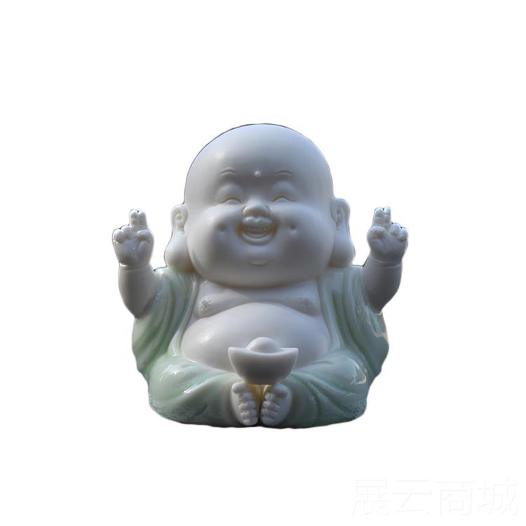 高档弥勒佛陶瓷意可爱招汽车摆件车内饰品车个载性高创财档笑佛佛