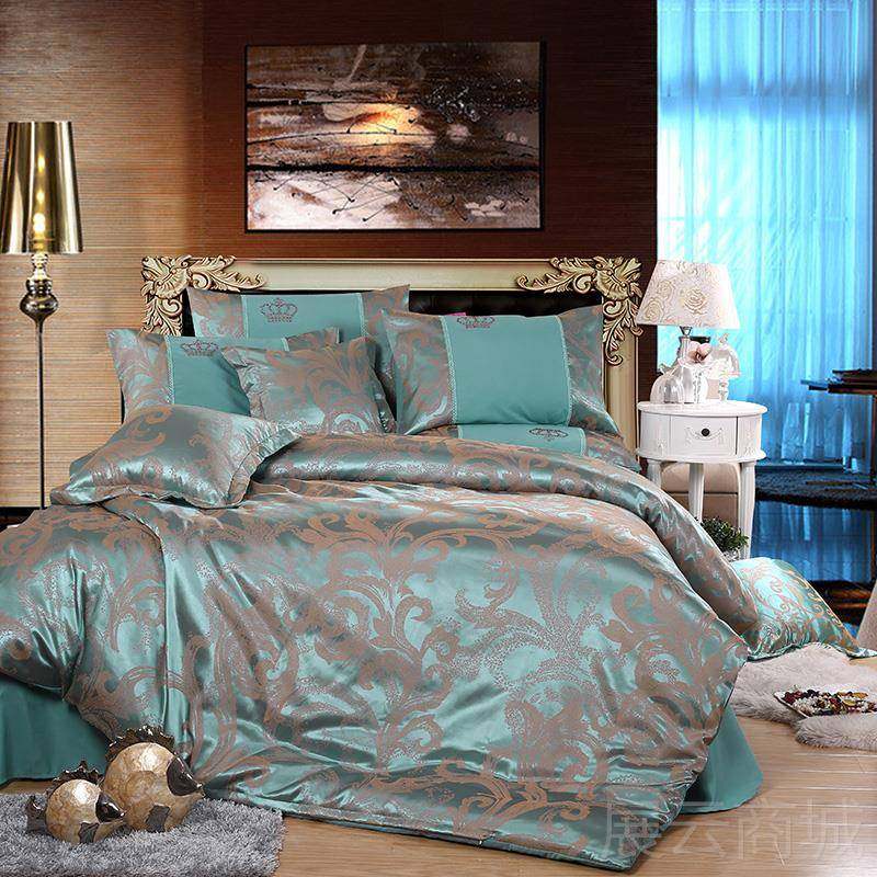 高档欧式天丝莫床代尔蕾丝贡缎件提花四笠套纯色单1.8米1.5m床三,床上用品,床品套件/四件套/多件套,淘宝优惠券,粉丝福利购,淘宝优惠卷