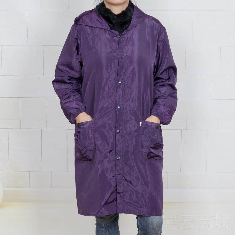 高档韩版按罩扣成人衣大人女长袖油轻度防男水防烟厨房连帽工作服