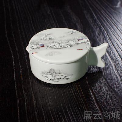 高档功陶瓷多能墨池带盖盒房书法绘画墨匣保墨湿墨碗斗砚文台学生