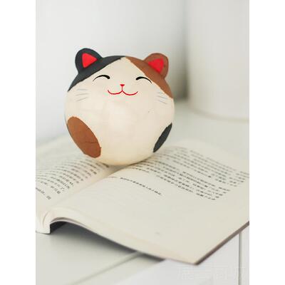 高档日本进口龙虎手作和纸可爱咪车达摩不倒翁堂摆件猫创意载摆件