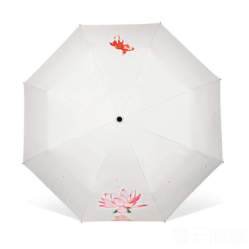高档太系手绘森雨伞神三折叠女晴雨两用韩国小清新女黑胶遮阳防晒