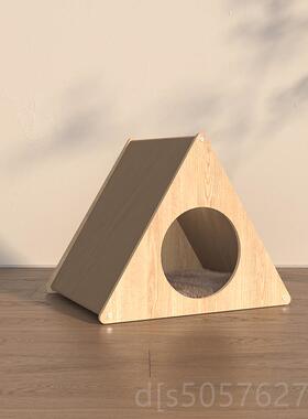 高档扑戏耍猫屋猫窝小木屋猫封爬架半闭猛可四季通用替换实木帐篷