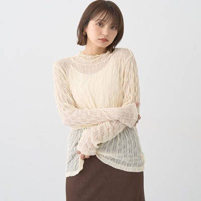 25秋季新品 日单 百搭 高领轻薄 波浪 蕾丝衫 套头衫