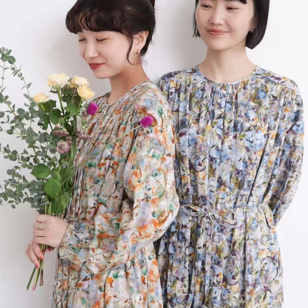 25新款 latelier 水彩水墨印花 文艺画家气质连衣裙