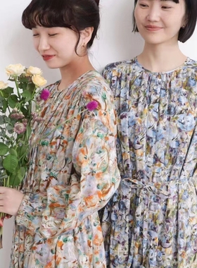 25新款 latelier 水彩水墨印花 文艺画家气质连衣裙