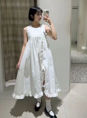 25夏新 日系b家木耳边 背心连衣裙 长裙
