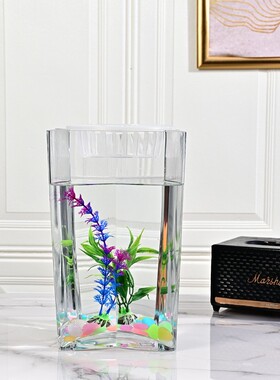 现代大号蝴蝶形玻璃鱼缸热带鱼小鲤鱼透明几何鱼缸客厅办公室摆件