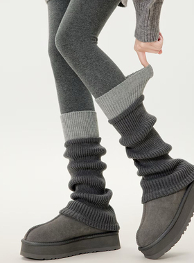 灰色针织袜套女中筒秋冬季设计感粗线羊毛堆堆袜拼色y2k小腿腿套