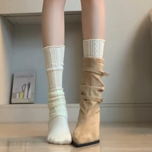 蕾丝袜套女中筒夏季薄款堆堆长筒袜腿套配长筒靴小腿袜叠穿骑士靴