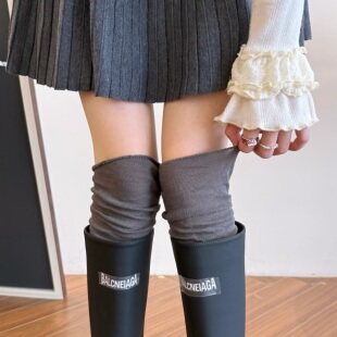 灰色长筒过膝袜女秋冬长靴叠穿堆堆靴子袜子米色高筒过膝盖大长腿