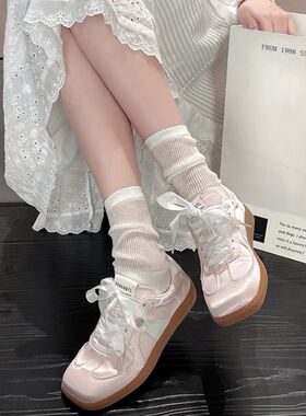 白色镂空小腿袜子女夏季薄款配德训鞋中筒袜棉竖纹甜美长筒堆堆袜