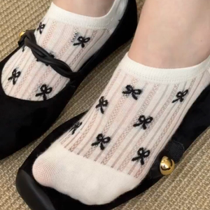 miu蝴蝶结袜子女短袜夏季薄款棉浅口硅胶防滑不掉跟甜美隐形船袜