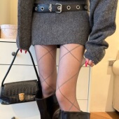 丝袜女银丝交叉菱格连袜裤 超薄性感显瘦设计感菱形格灰丝 春夏季