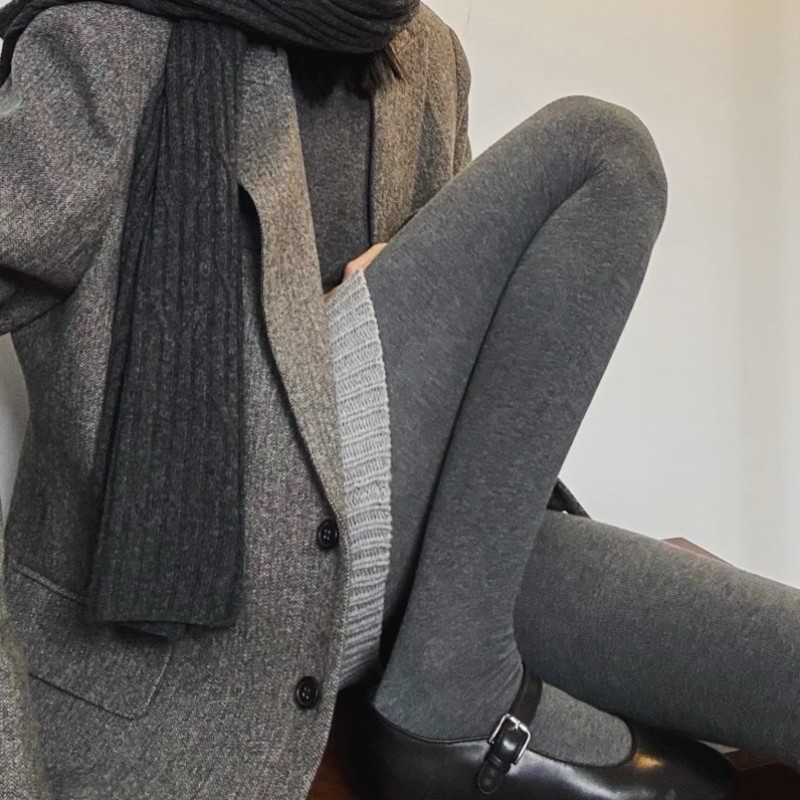 miu系穿搭高弹灰色连袜裤高腰打底裤美腿塑型外穿不掉档春秋新品