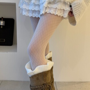miu系奶白色丝袜女薄防勾丝不掉档纯欲菱形方格打底裤袜女春秋款