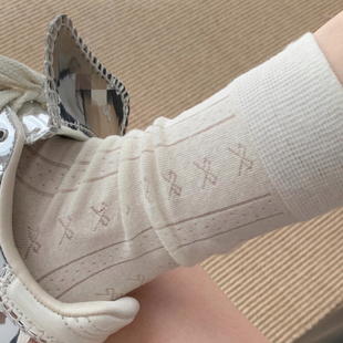 薄款 芭蕾风白色蝴蝶结堆堆袜子女长袜ins潮纯棉夏季 日系jk中筒袜