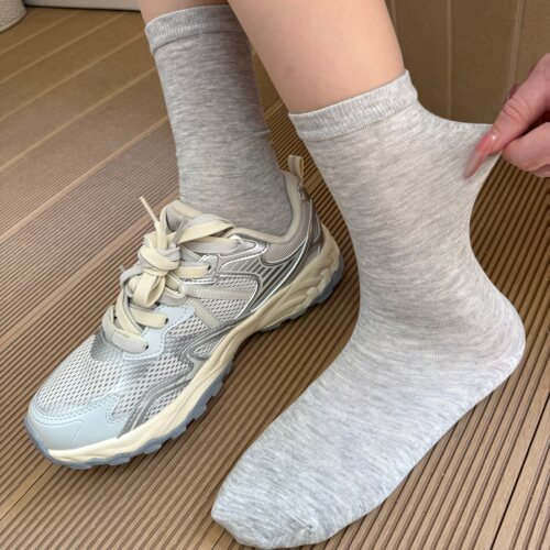 miu灰色袜子女中筒袜夏季纯棉