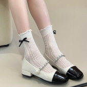 玛丽珍木耳边堆堆袜子女中筒温柔芭蕾风夏季 堆堆袜 蝴蝶结纯棉薄款