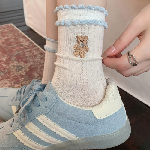 可爱小熊袜子女夏季薄款中筒棉袜