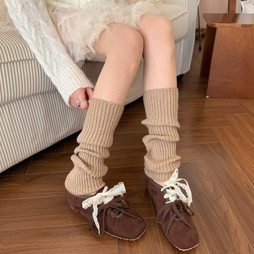 棕色针织羊绒袜套女秋冬堆堆袜