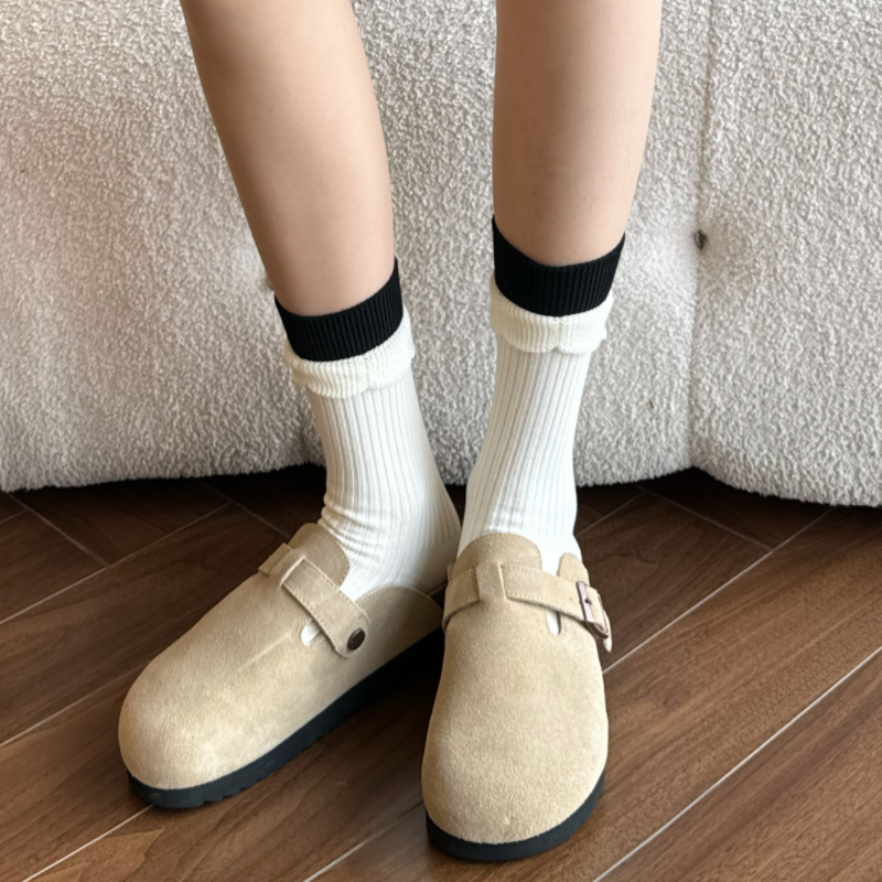 勃肯鞋白色花边袜子女春秋款堆堆纯棉中筒袜甜美搭配玛丽珍小皮鞋