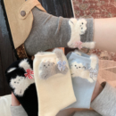 卡通猫咪袜子女白色蝴蝶结中筒袜春秋纯棉25年新款可爱ins潮长袜