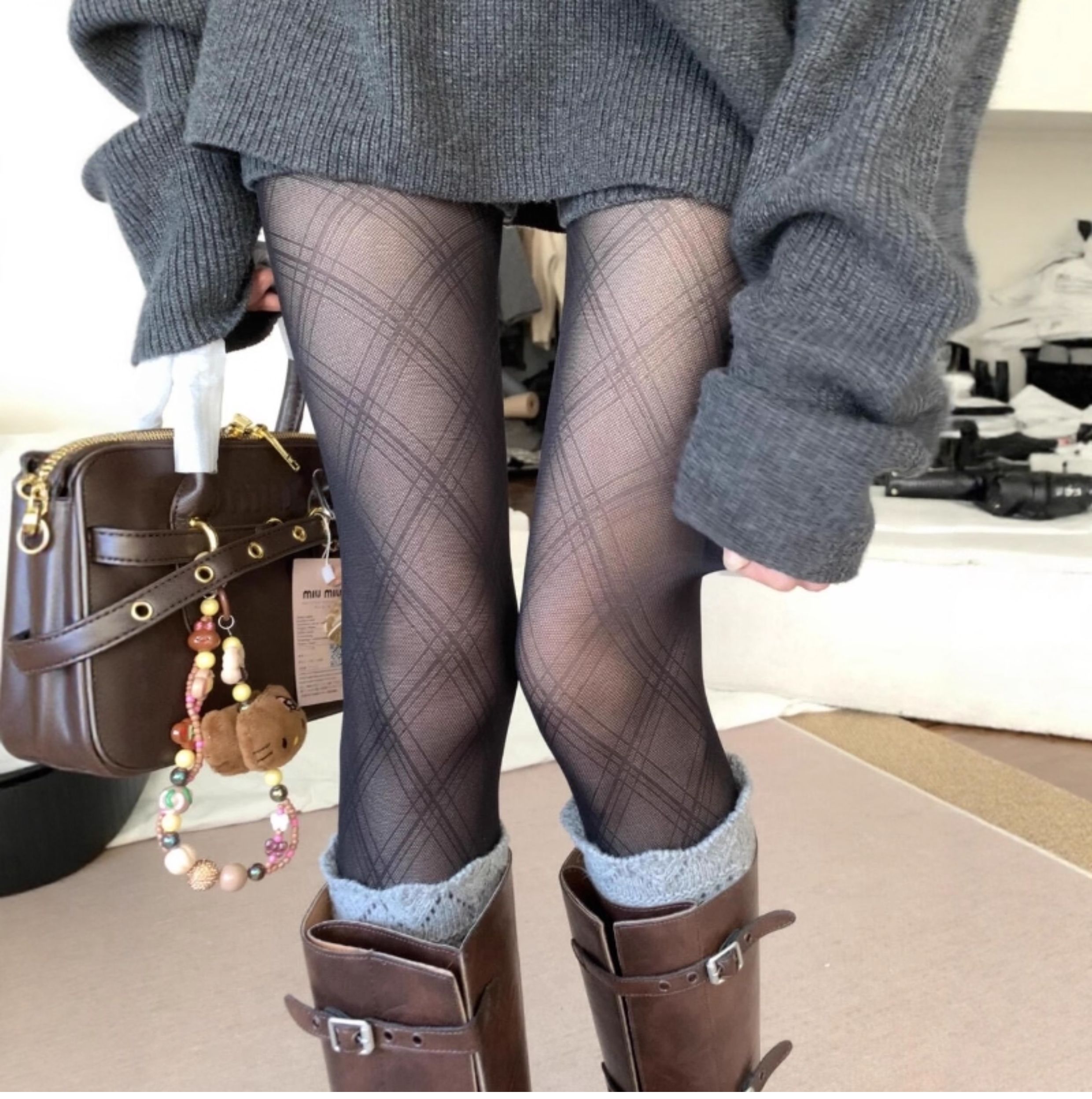 黑色菱形格子丝袜女春秋0d性感