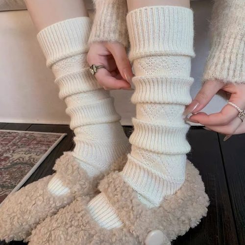复古菱形羊毛袜子女小腿袜秋冬