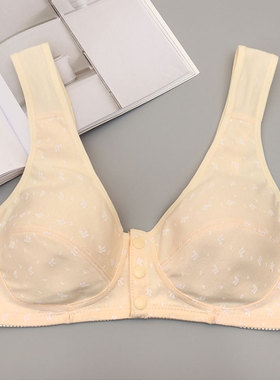 中老年文胸女薄款妈妈内衣前开前扣全棉大码无钢圈无海绵纯棉胸罩