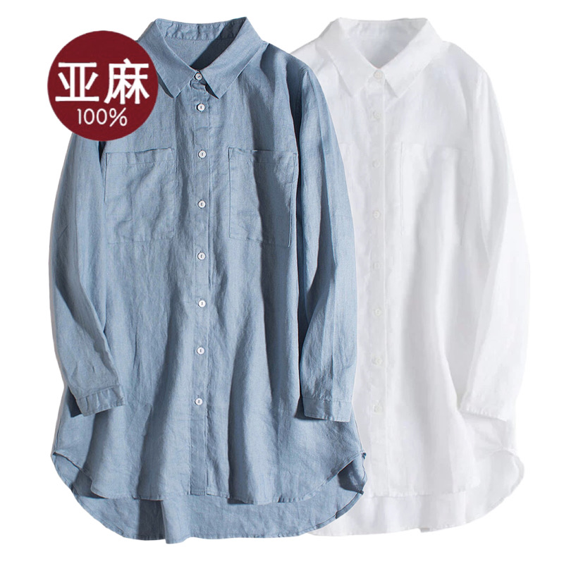 100%全亚麻宽松文艺知青服衬衫