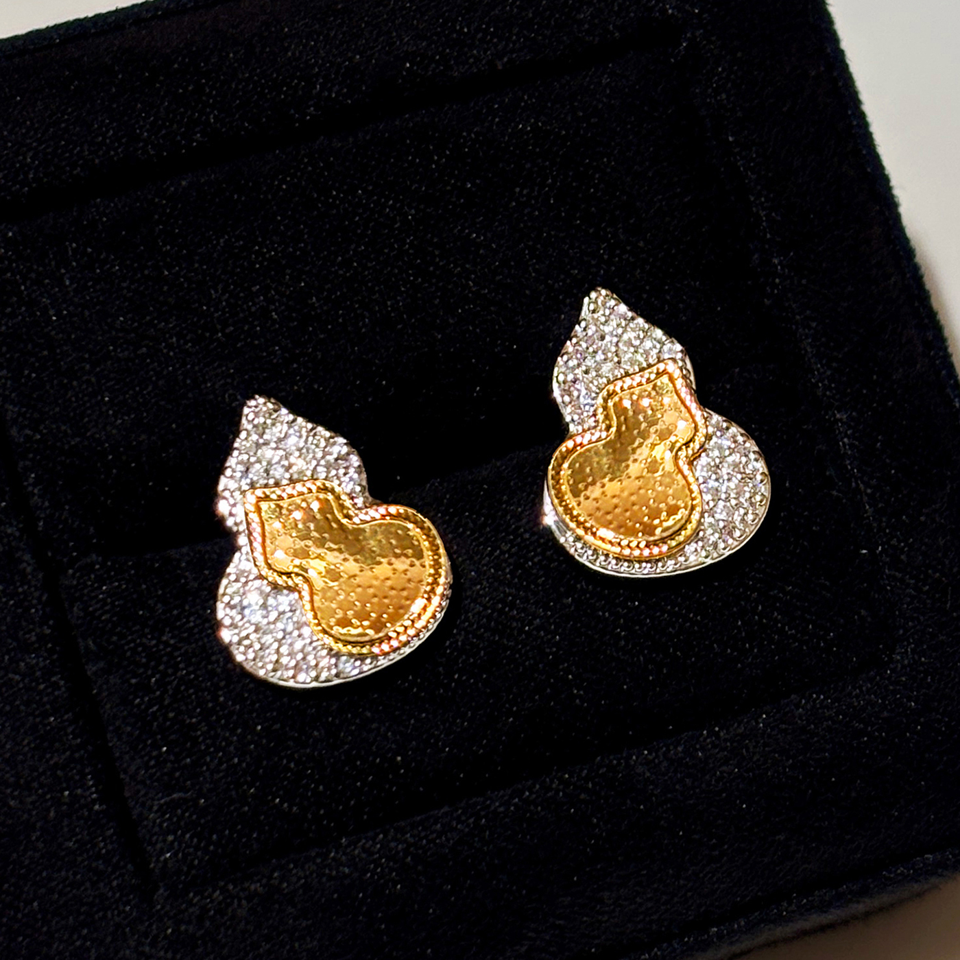 纯银碎碎冰金银葫芦耳钉女