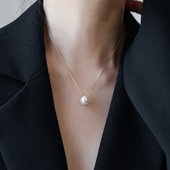 巴黎 设计师 强光进口水晶白珍珠单钻项链女锁骨链毛衣链小众