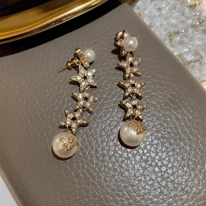 巴黎【设计师】法式小蜜蜂珍珠耳坠长款显脸小耳饰轻奢高级感独特